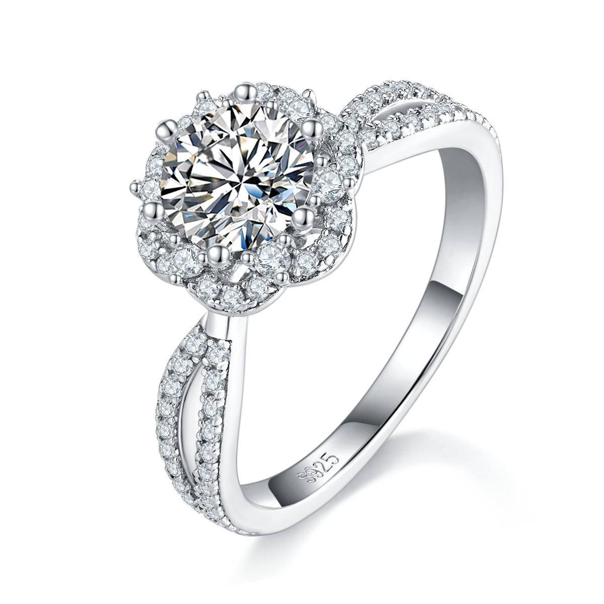 [Blooming] Double Arm Micro-paved 1 carat Moissanite Ring in Sterling Silver