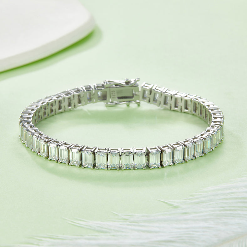 Rectangle 0.5 carat per gemstone Moissanite Tennis Bracelet in Sterling Silver