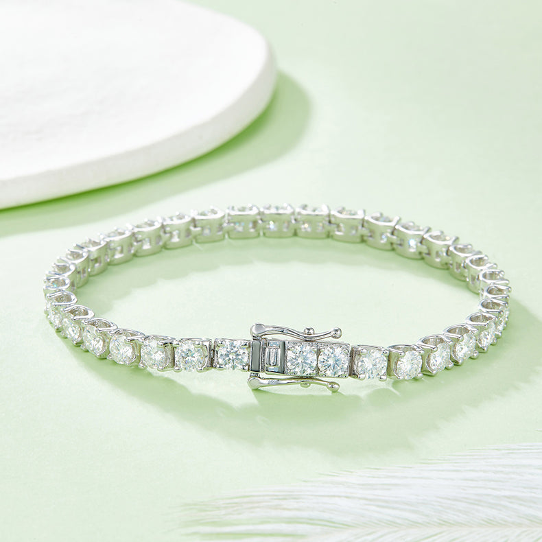 Classic Bull Head Moissanite Tennis Bracelet in Sterling Silver
