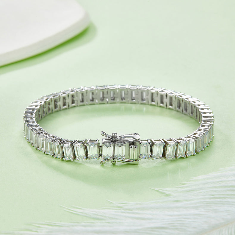 Rectangle 0.5 carat per gemstone Moissanite Tennis Bracelet in Sterling Silver