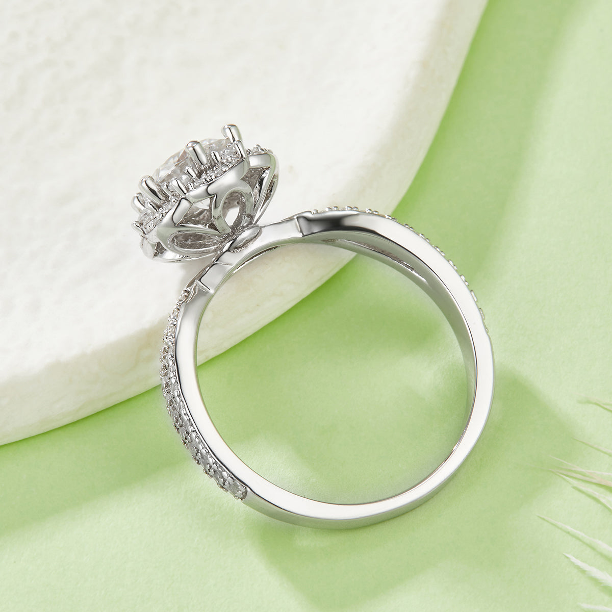[Blooming] Double Arm Micro-paved 1 carat Moissanite Ring in Sterling Silver