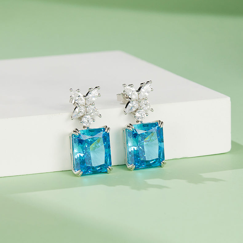 [Cube Blue] Cubic Zirconia Earrings in Sterling Silver