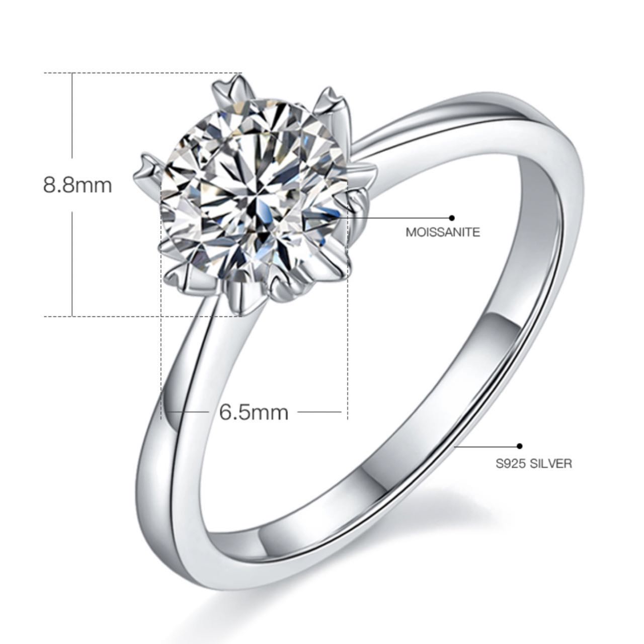 [Classic Snowflake] 1 carat Moissanite Ring in Sterling Silver
