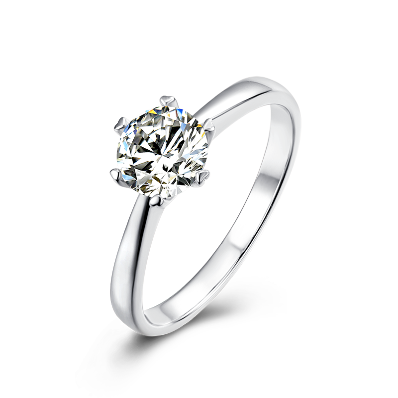 [The Classic Six Claws] Straight Arm 1 carat D Color Moissanite Ring in Sterling Silver