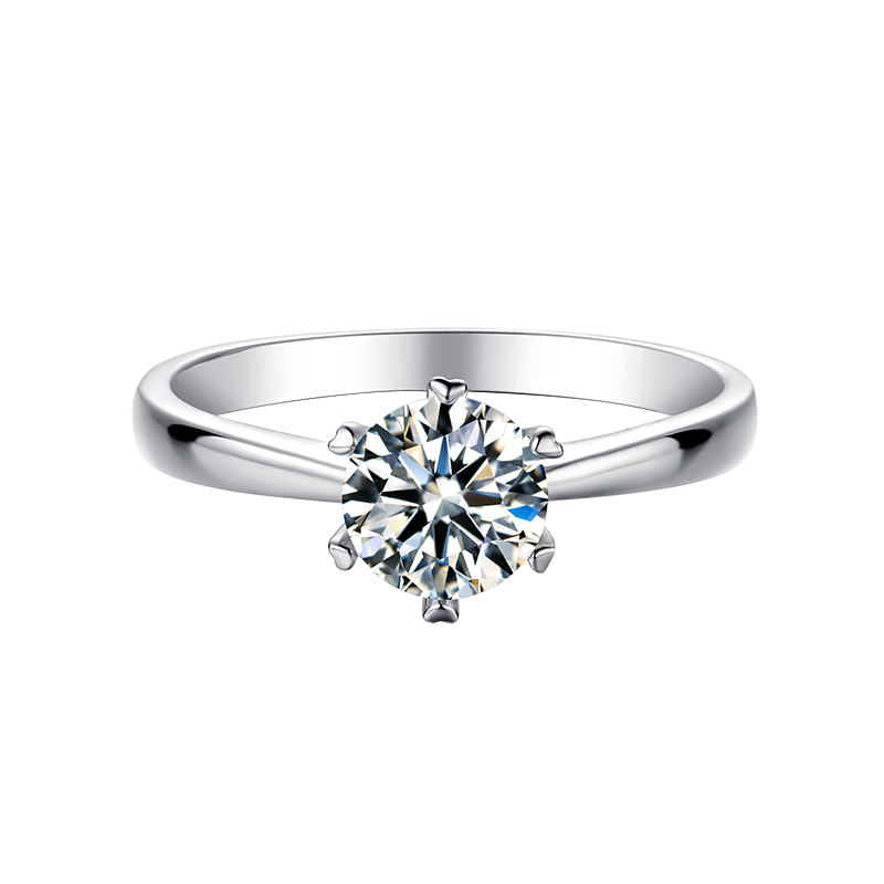 [The Classic Six Claws] Straight Arm 1 carat D Color Moissanite Ring in Sterling Silver