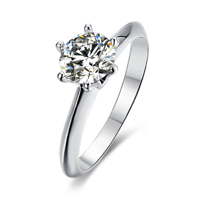 [The Classic Six Claws] Straight Arm 1 carat Lab-Grown Diamond Ring in 18K White Gold