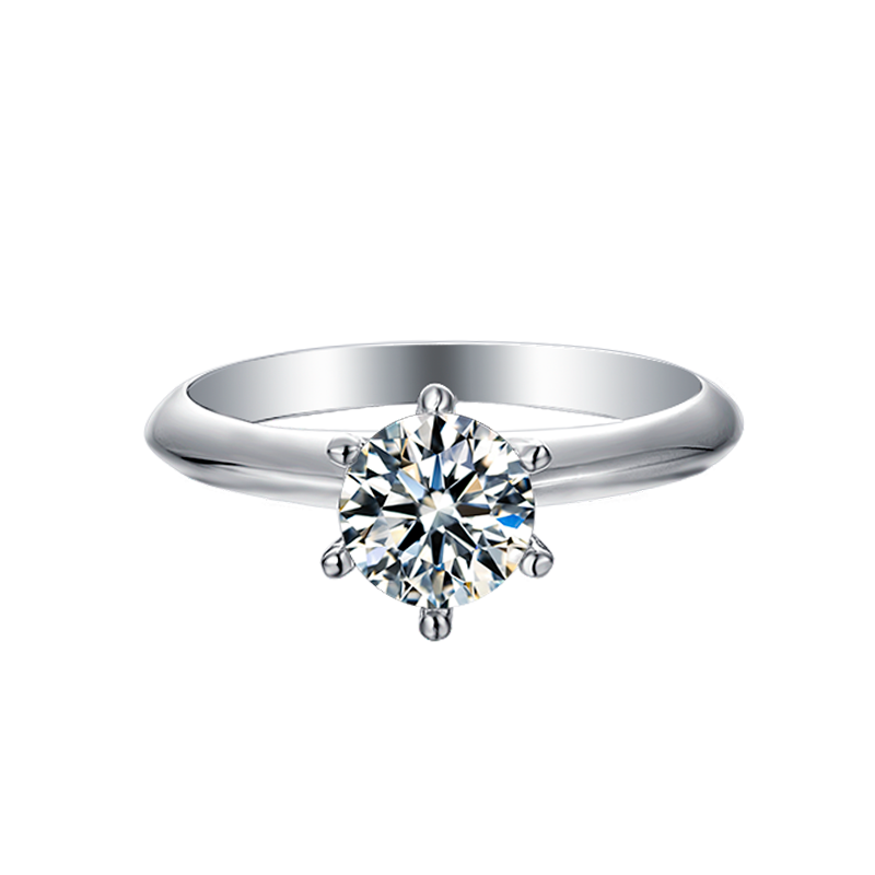 [The Classic Six Claws] Straight Arm 1 carat Lab-Grown Diamond Ring in 18K White Gold