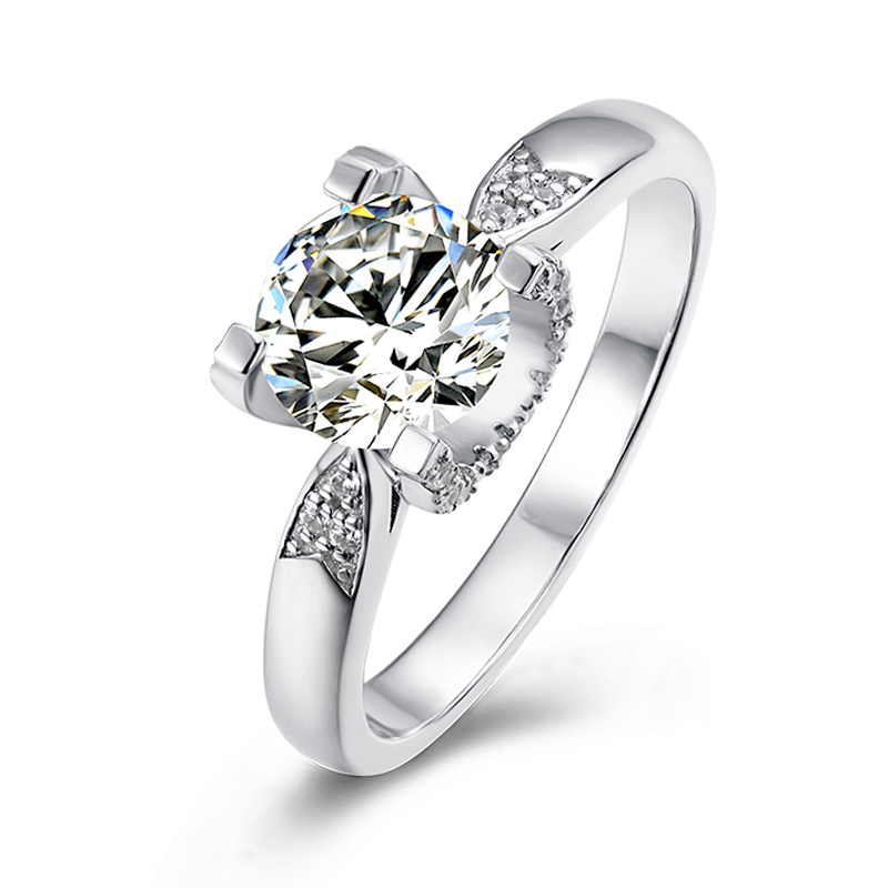 [Classic Bull Head] Straight Arm V shaped Micro-paved 1 carat Lab-Grown Diamond Ring in 18K White Gold