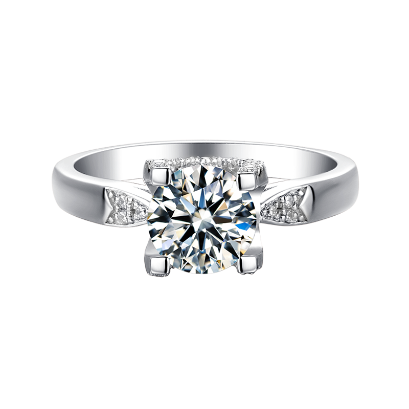 [Classic Bull Head] Straight Arm V shaped Micro-paved 1 carat Lab-Grown Diamond Ring in 18K White Gold