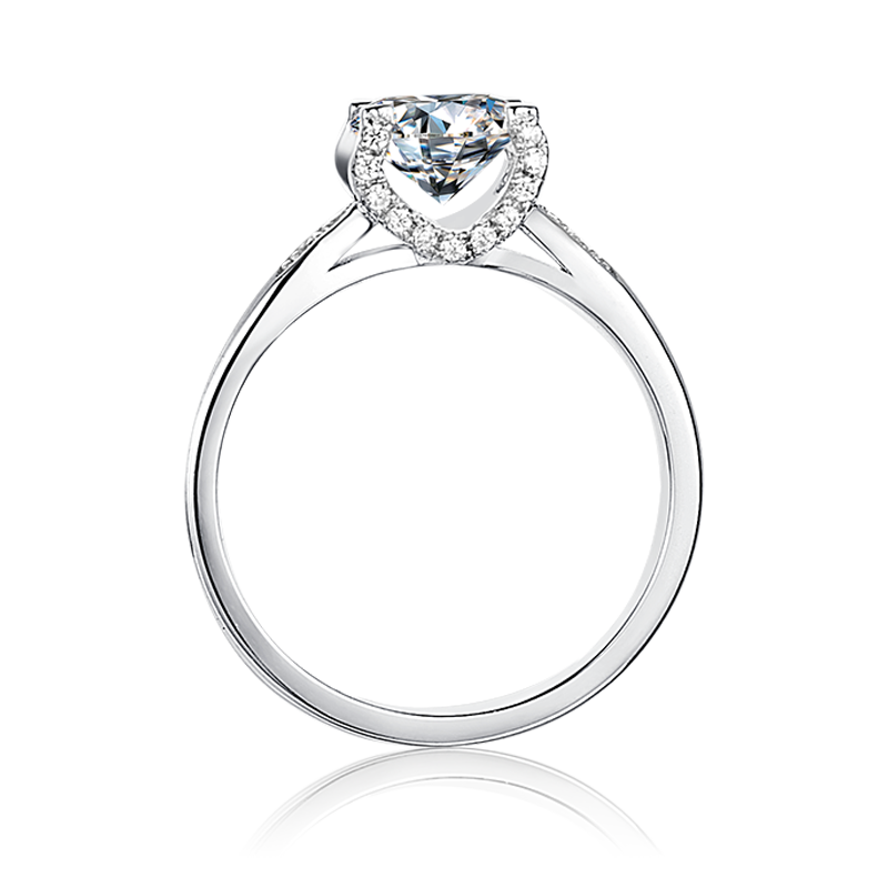 [Classic Bull Head] Straight Arm V shaped Micro-paved 1 carat Lab-Grown Diamond Ring in 18K White Gold
