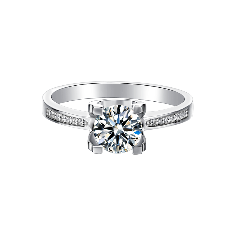 [Classic Bull Head] Straight Band Micro-paved 1 carat D Color Moissanite Ring in Sterling Silver