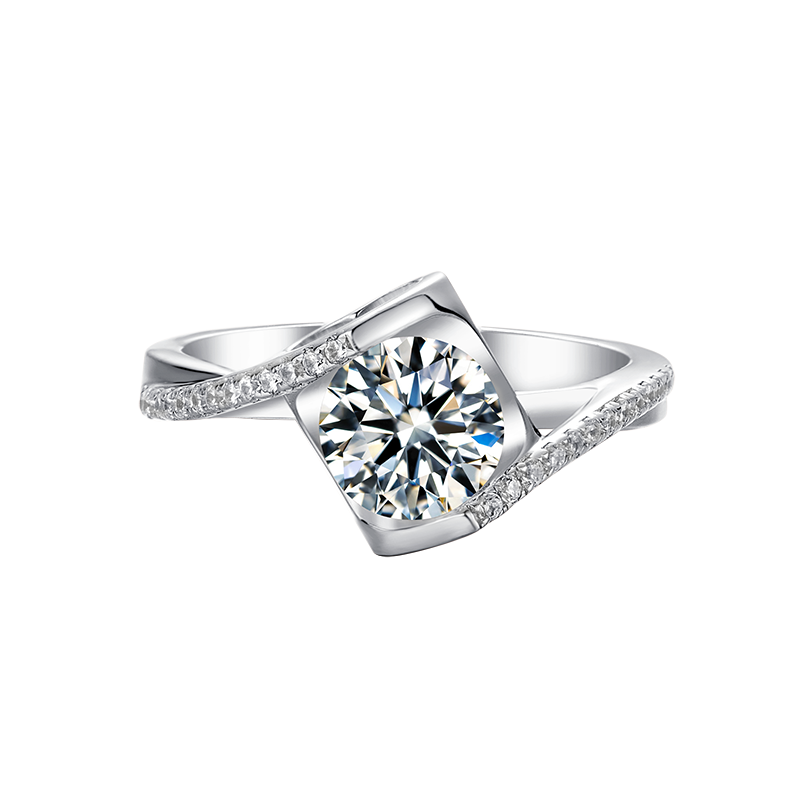[Angel Kiss] Twisted Arm with Micro-setting 1 carat D Color Moissanite Ring in Sterling Silver