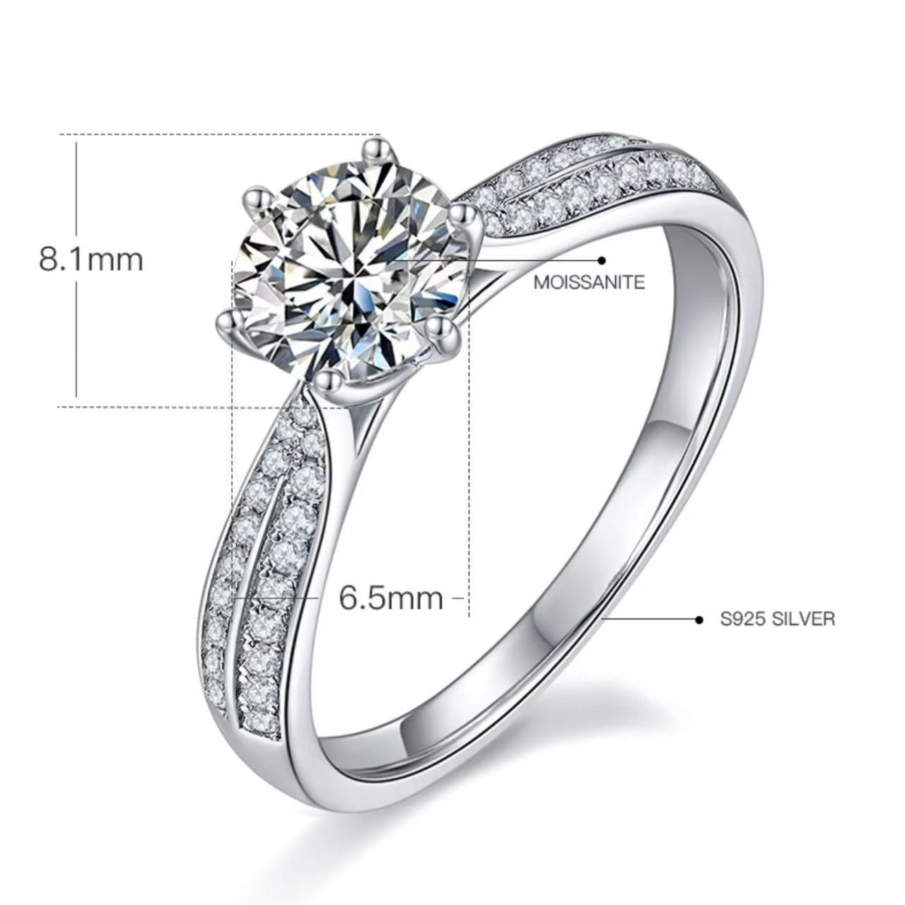 [Starlight Queen] Straight Arm Micro-paved 1 carat Moissanite Ring in Sterling Silver