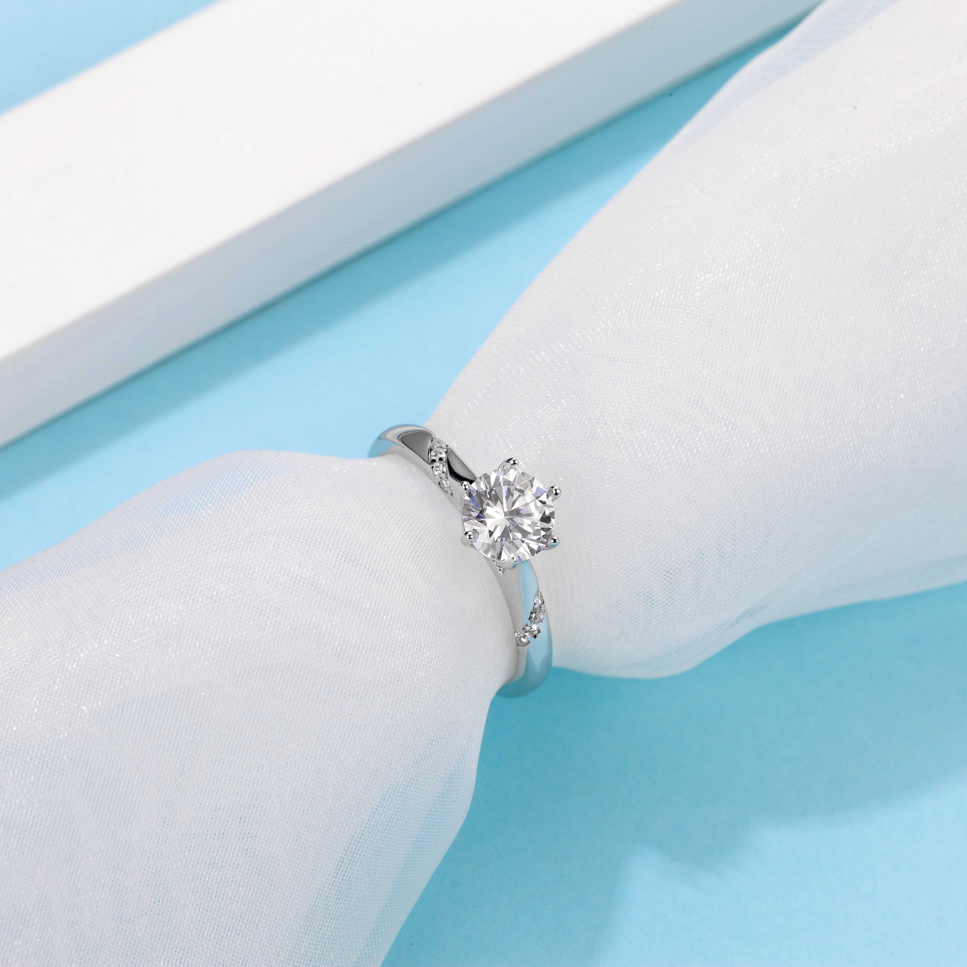 [The Spirit] Straight Arm Micro-paved 1 carat D Color Moissanite Ring in Sterling Silver