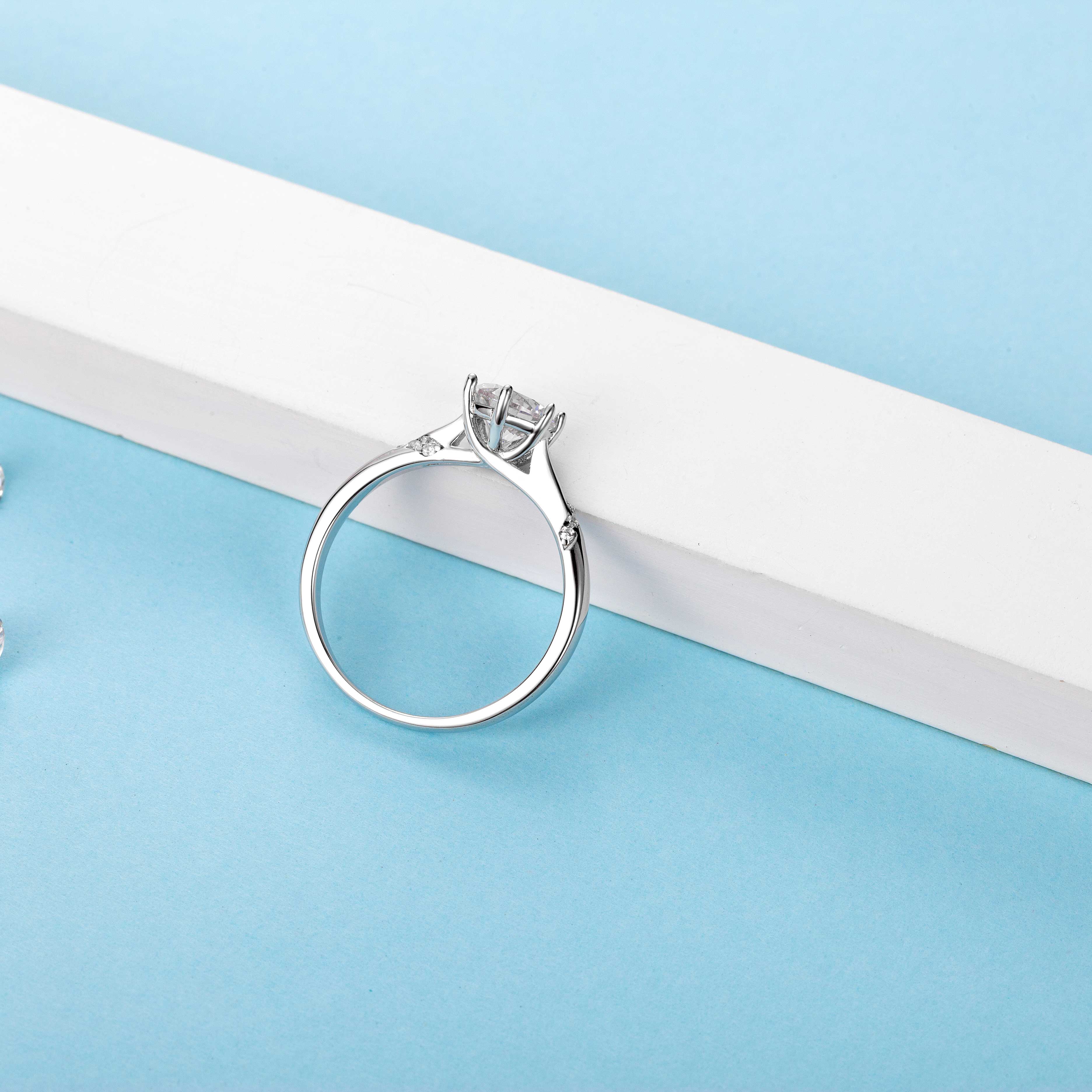 [The Spirit] Straight Arm Micro-paved 1 carat D Color Moissanite Ring in Sterling Silver