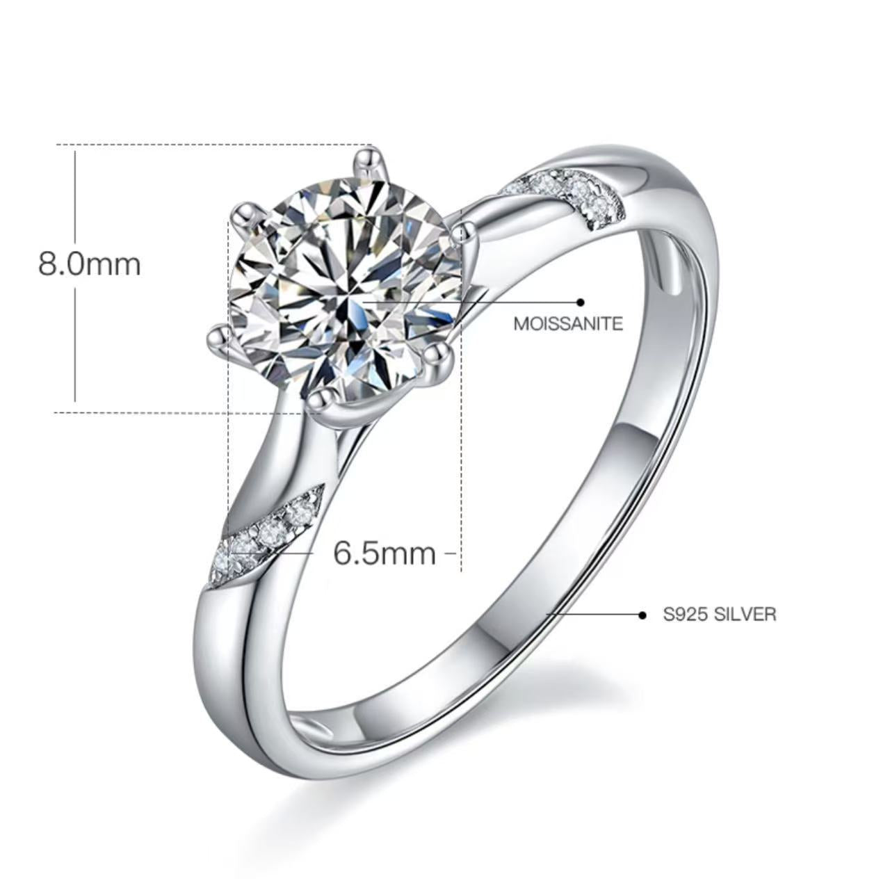[The Spirit] Straight Arm Micro-paved 1 carat D Color Moissanite Ring in Sterling Silver