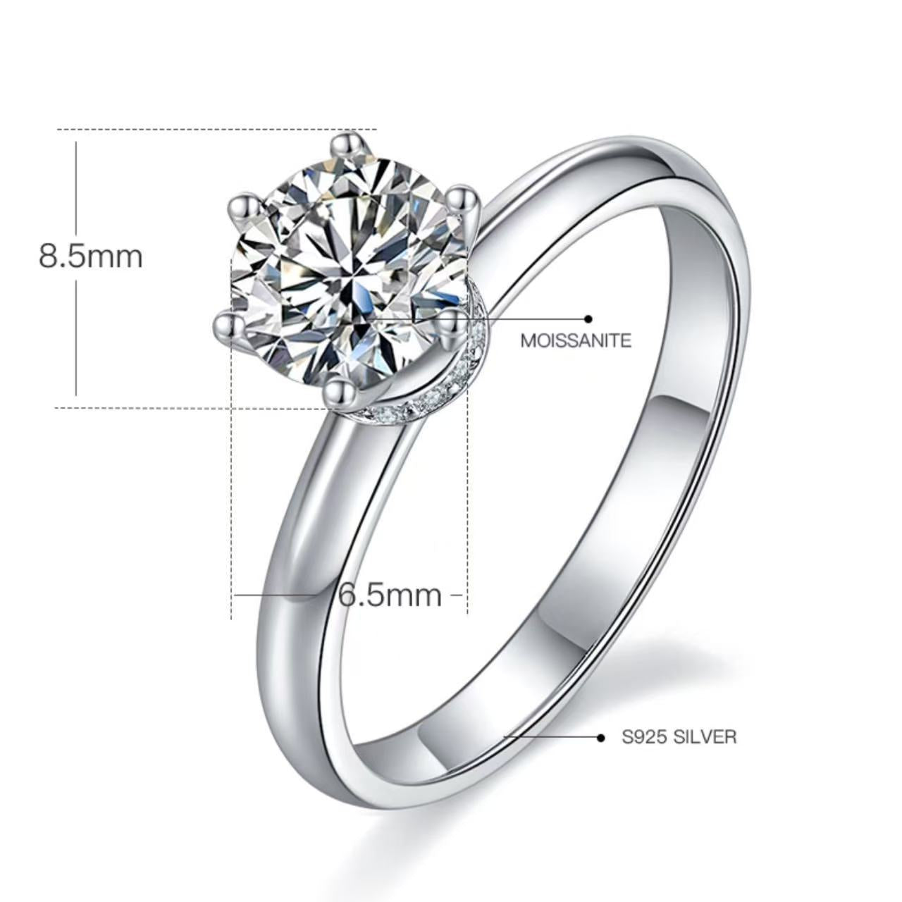 [The Choker] Straight Arm Claw-Set 1 carat D Color Moissanite Ring in Sterling Silver