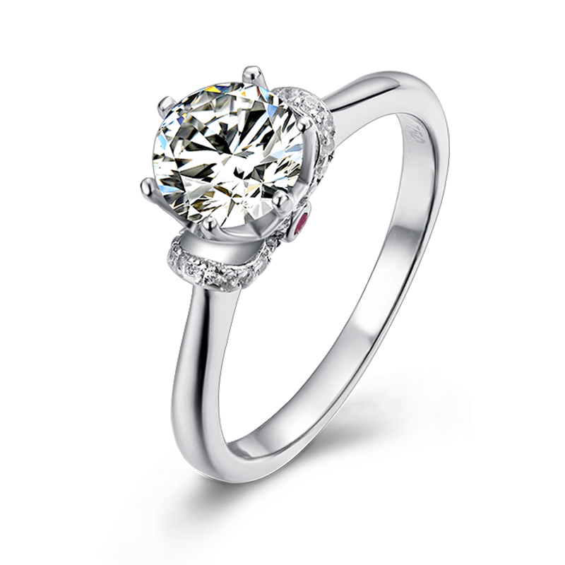 [The Coronation] Straight Arm V-shaped bezel-set 1 carat D Color Moissanite Ring in Sterling Silver