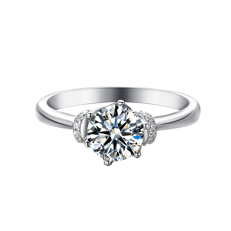[The Coronation] Straight Arm V-shaped bezel-set 1 carat D Color Moissanite Ring in Sterling Silver