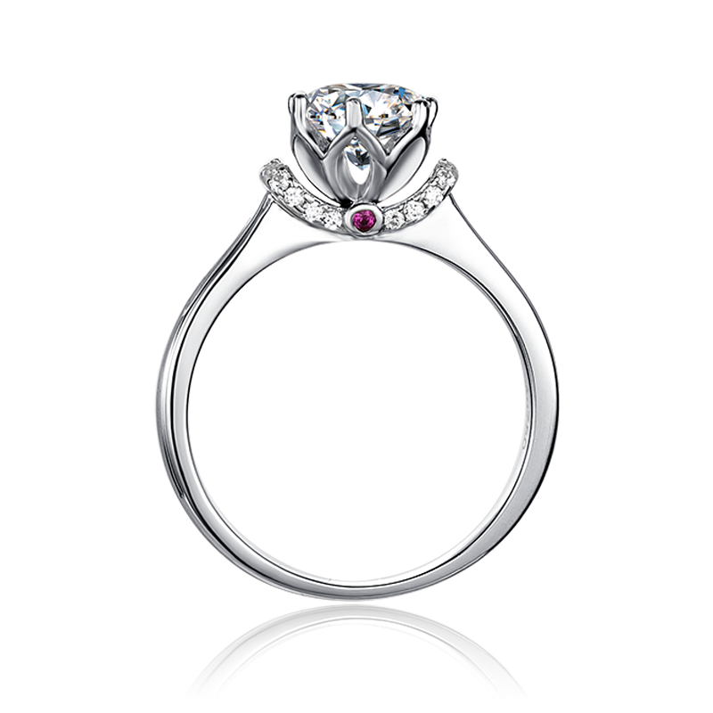 [The Coronation] Straight Arm V-shaped bezel-set 1 carat D Color Moissanite Ring in Sterling Silver