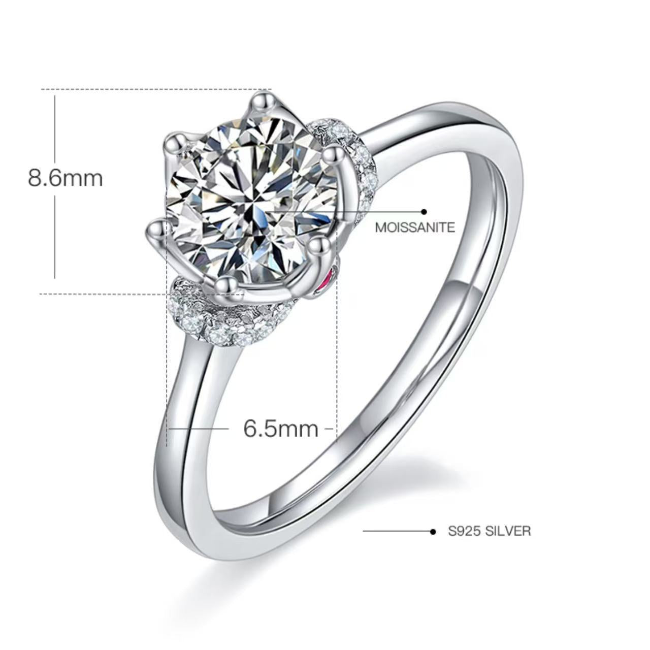 [The Coronation] Straight Arm V-shaped bezel-set 1 carat D Color Moissanite Ring in Sterling Silver
