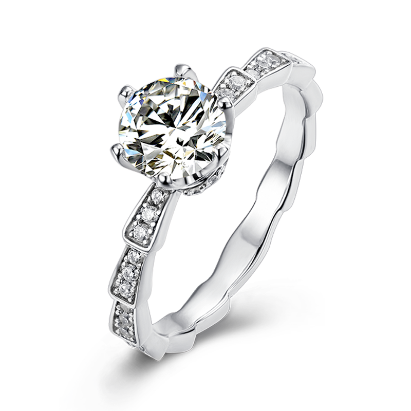 [Serpenti Snake] Straight Arm luxury pavé 1 carat D Color Moissanite Ring in Sterling Silver
