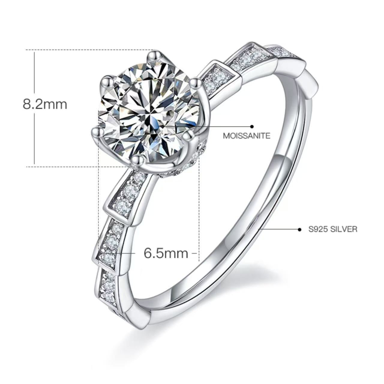 [Serpenti Snake] Straight Arm luxury pavé 1 carat D Color Moissanite Ring in Sterling Silver