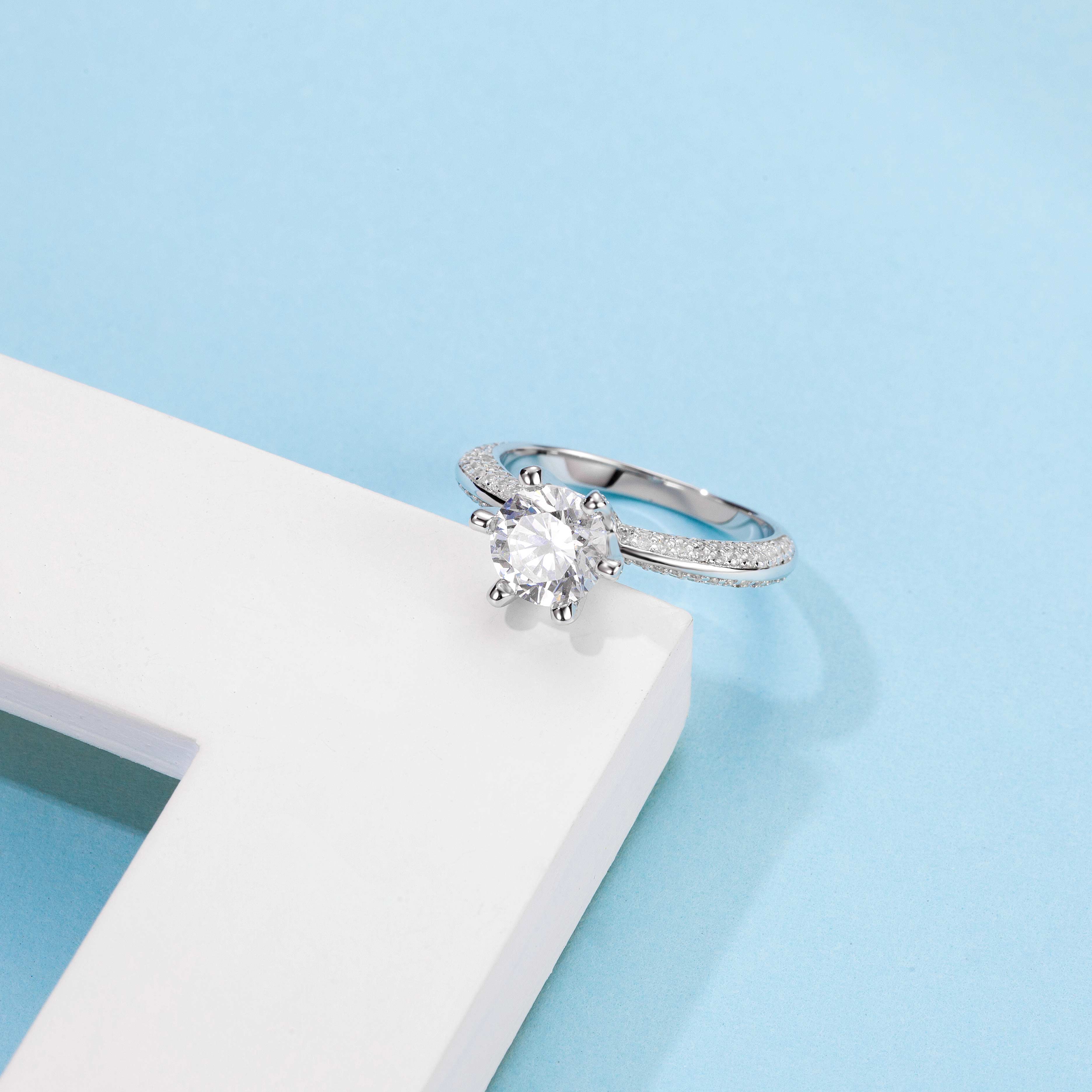 [My Half] Straight Arm luxury-paved 1 carat D Color Moissanite Ring in Sterling Silver