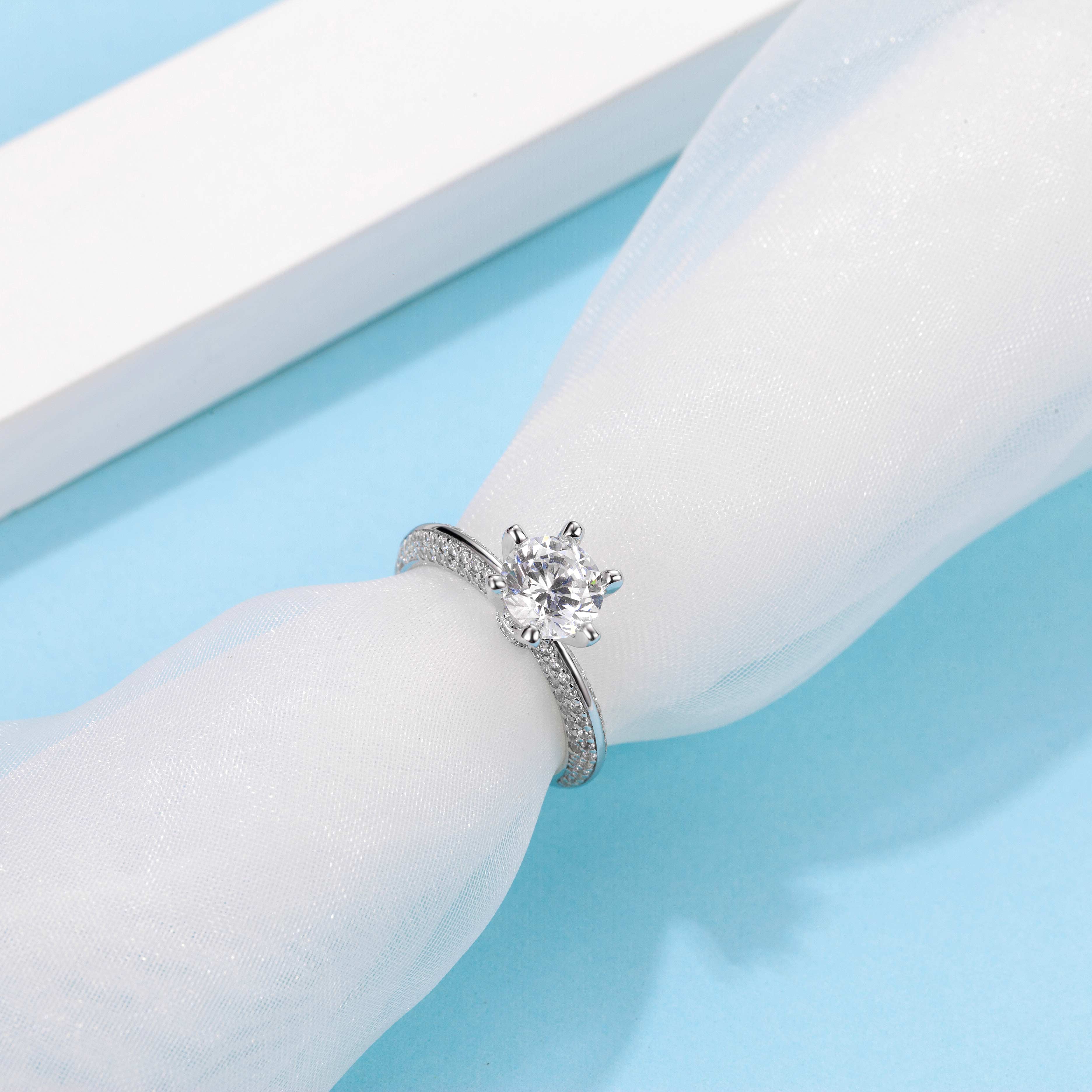 [My Half] Straight Arm luxury-paved 1 carat D Color Moissanite Ring in Sterling Silver