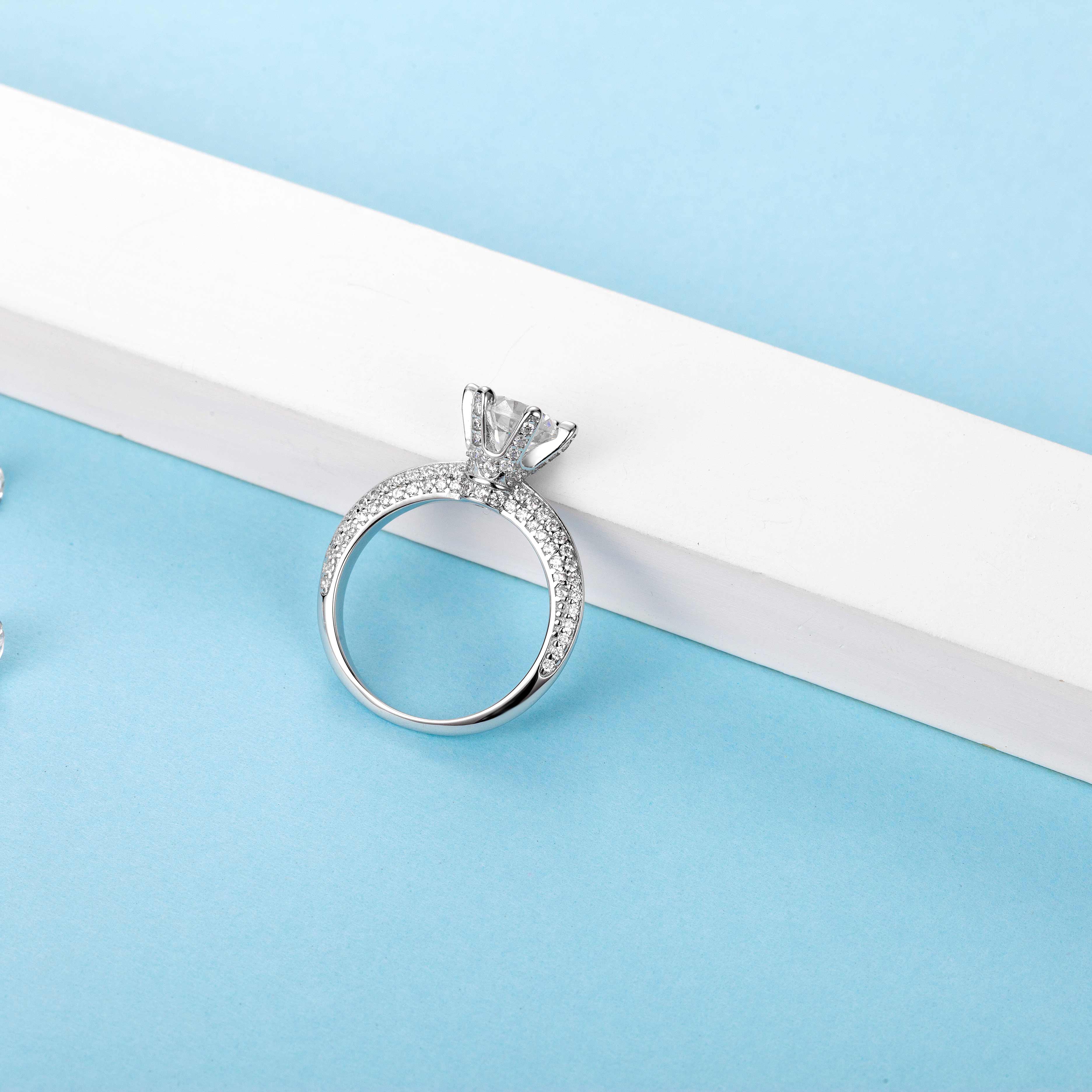 [My Half] Straight Arm luxury-paved 1 carat D Color Moissanite Ring in Sterling Silver
