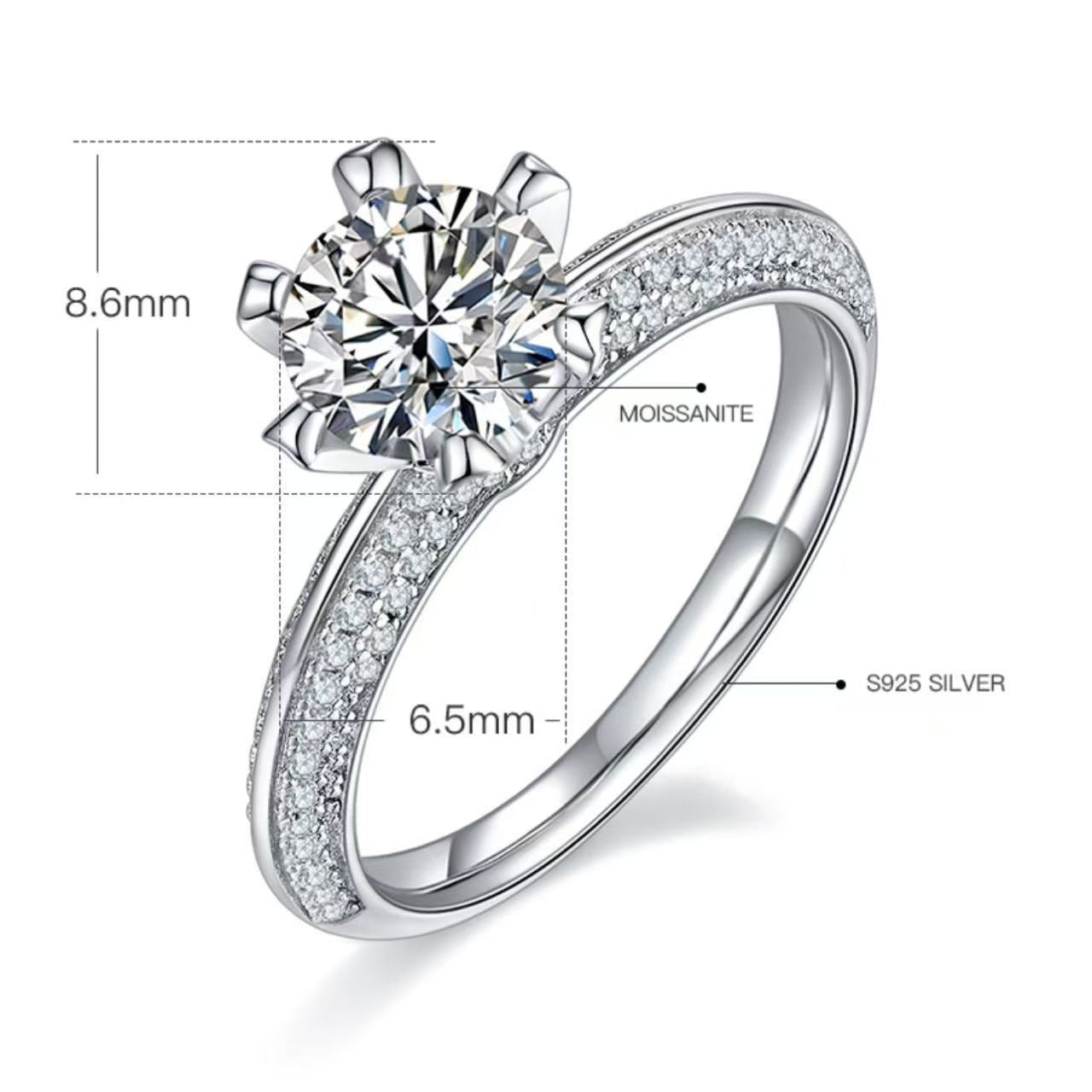 [My Half] Straight Arm luxury-paved 1 carat D Color Moissanite Ring in Sterling Silver