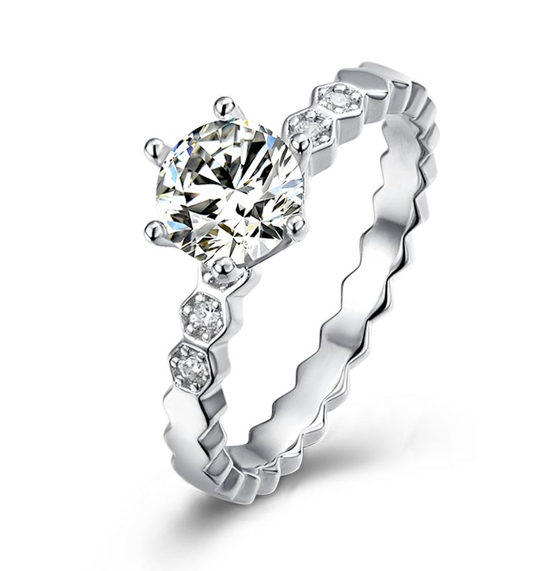 [The Honeycomb] Straight Arm Micro-paved 1 carat D Color Moissanite Ring in Sterling Silver