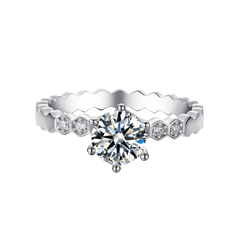 [The Honeycomb] Straight Arm Micro-paved 1 carat D Color Moissanite Ring in Sterling Silver
