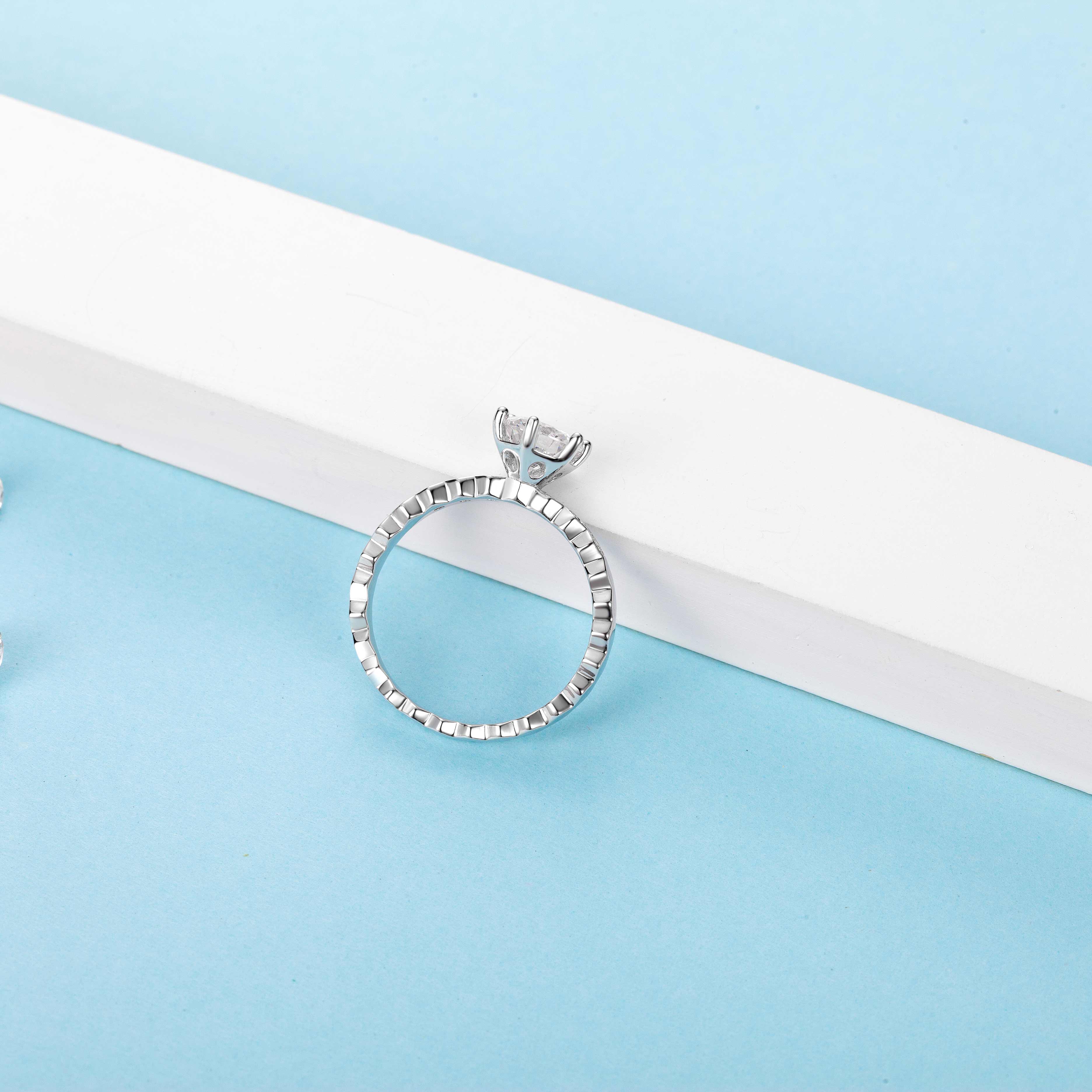 [The Honeycomb] Straight Arm Micro-paved 1 carat D Color Moissanite Ring in Sterling Silver