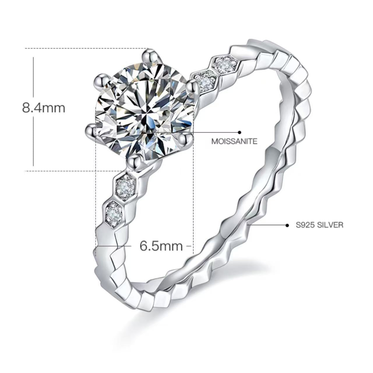[The Honeycomb] Straight Arm Micro-paved 1 carat D Color Moissanite Ring in Sterling Silver