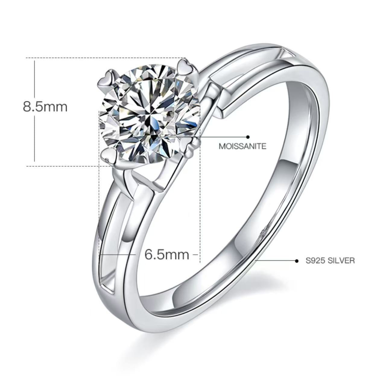 [The Twisted Floral] Straight Arm Hollow 1 carat D Color Moissanite Ring in Sterling Silver