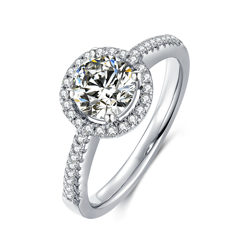 [Togetherness] Straight Arm Micro-paved 1 carat D Color Moissanite Ring in Sterling Silver