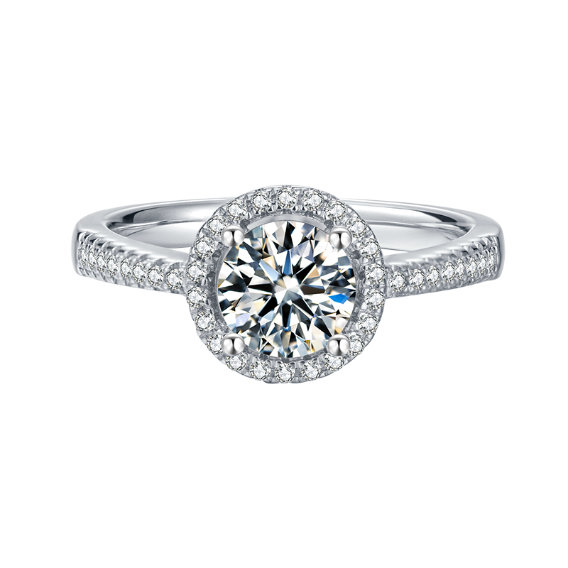 [Togetherness] Straight Arm Micro-paved 1 carat D Color Moissanite Ring in Sterling Silver