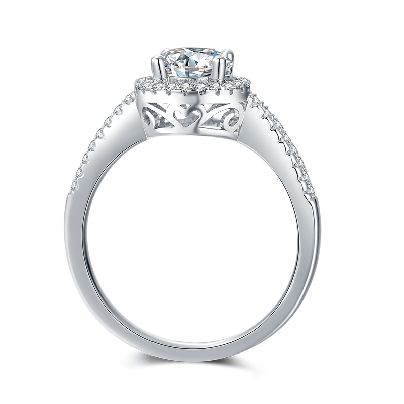 [Togetherness] Straight Arm Micro-paved 1 carat D Color Moissanite Ring in Sterling Silver