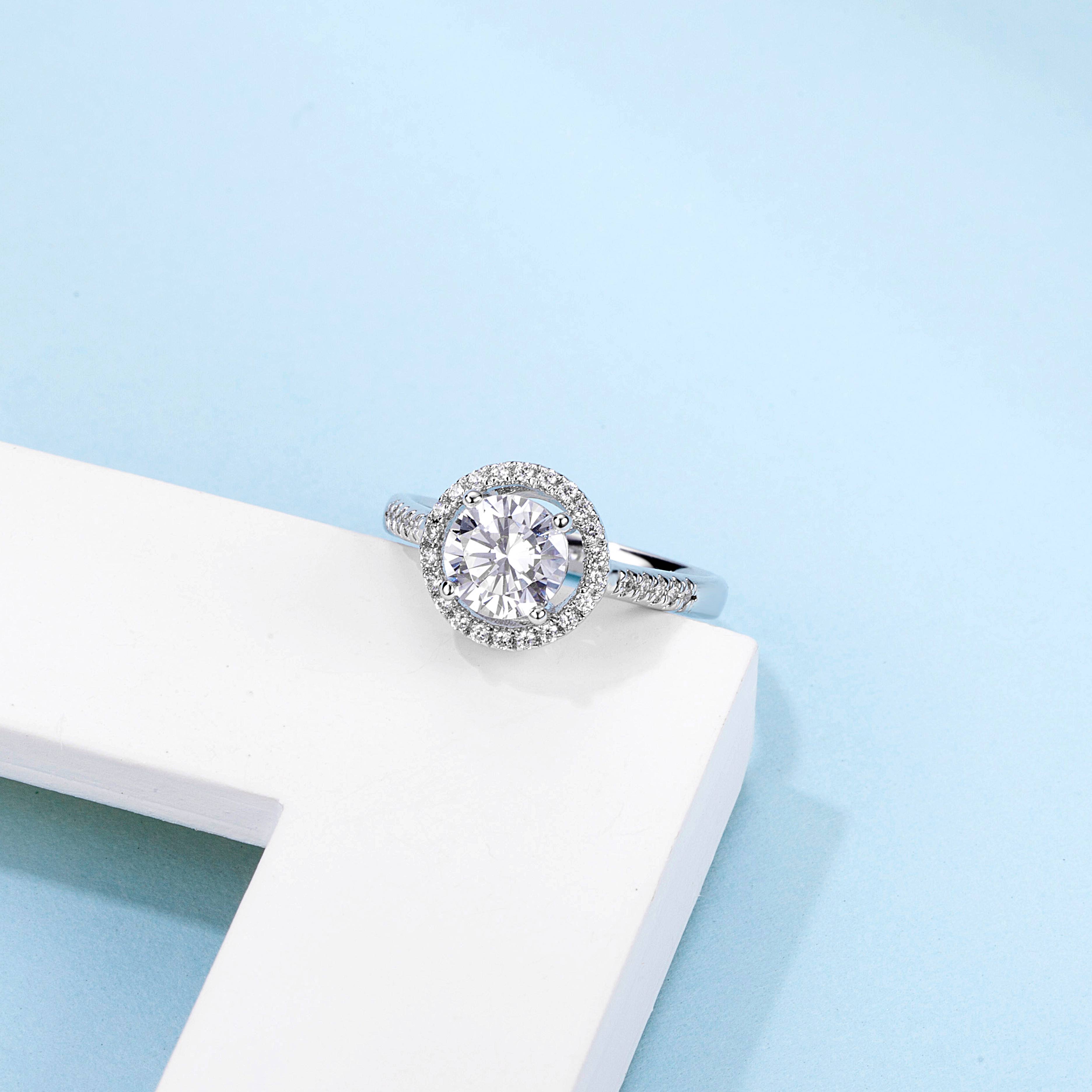 [Togetherness] Straight Arm Micro-paved 1 carat D Color Moissanite Ring in Sterling Silver