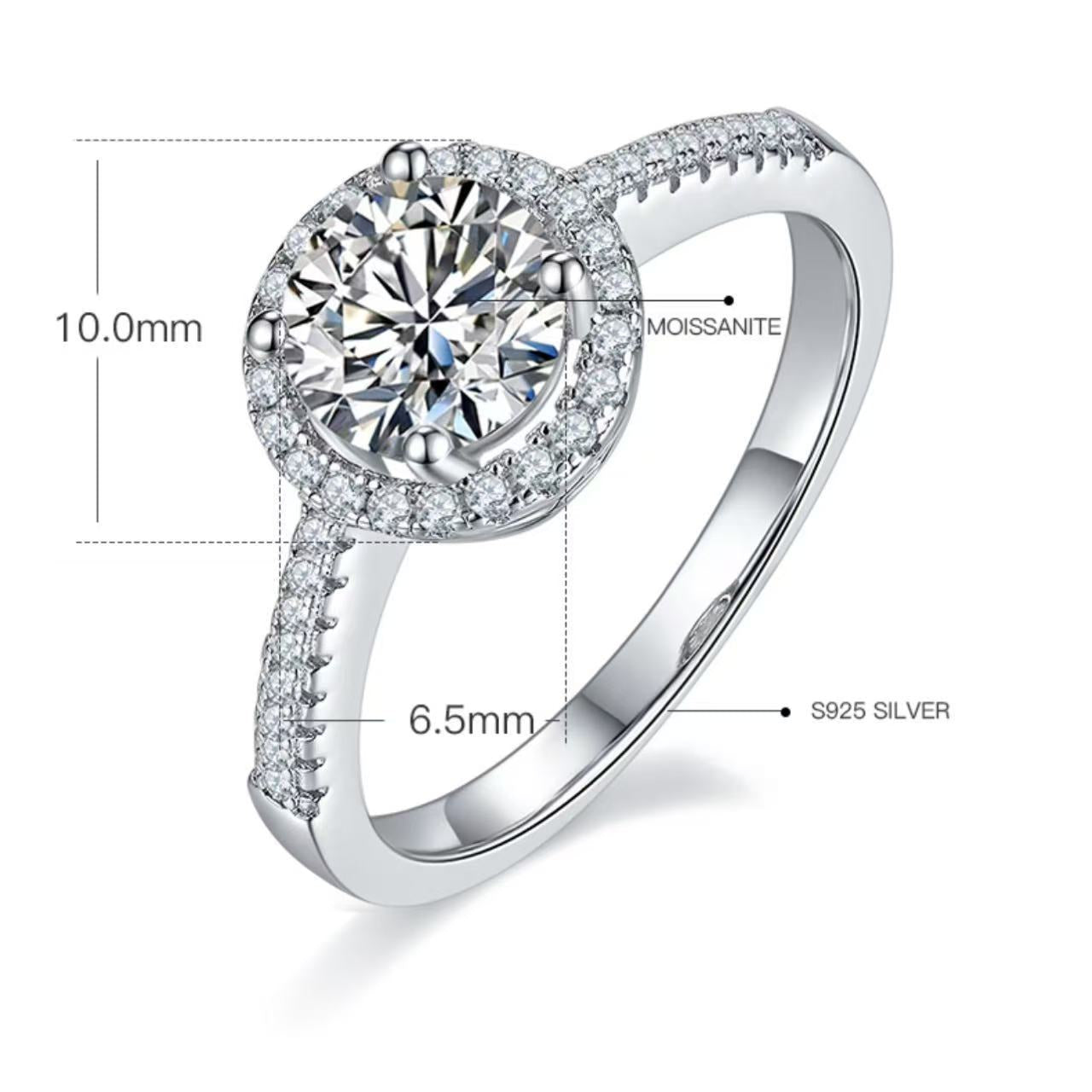 [Togetherness] Straight Arm Micro-paved 1 carat D Color Moissanite Ring in Sterling Silver