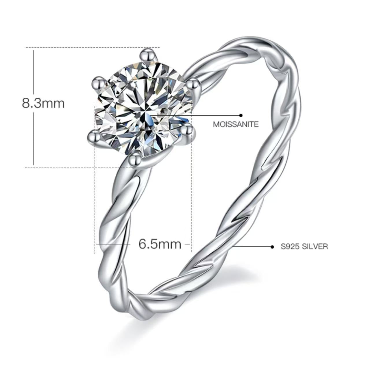 [The Vine] Straight Arm 1 carat D Color Moissanite Ring in Sterling Silver