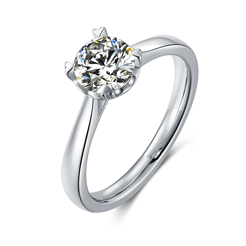 [The Heart] Straight Arm Four Claws 1 carat D Color Moissanite Ring in Sterling Silver