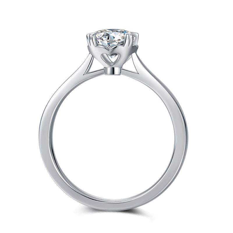 [The Heart] Straight Arm Four Claws 1 carat D Color Moissanite Ring in Sterling Silver