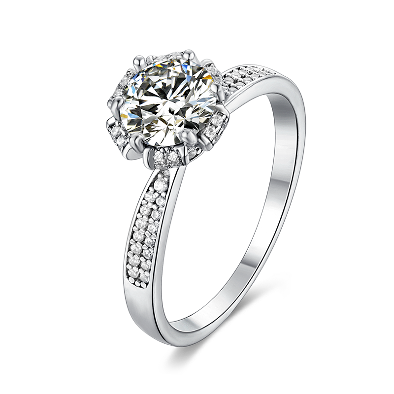 [Wishing Well] Straight Arm Micro-paved 1 carat D Color Moissanite Ring in Sterling Silver