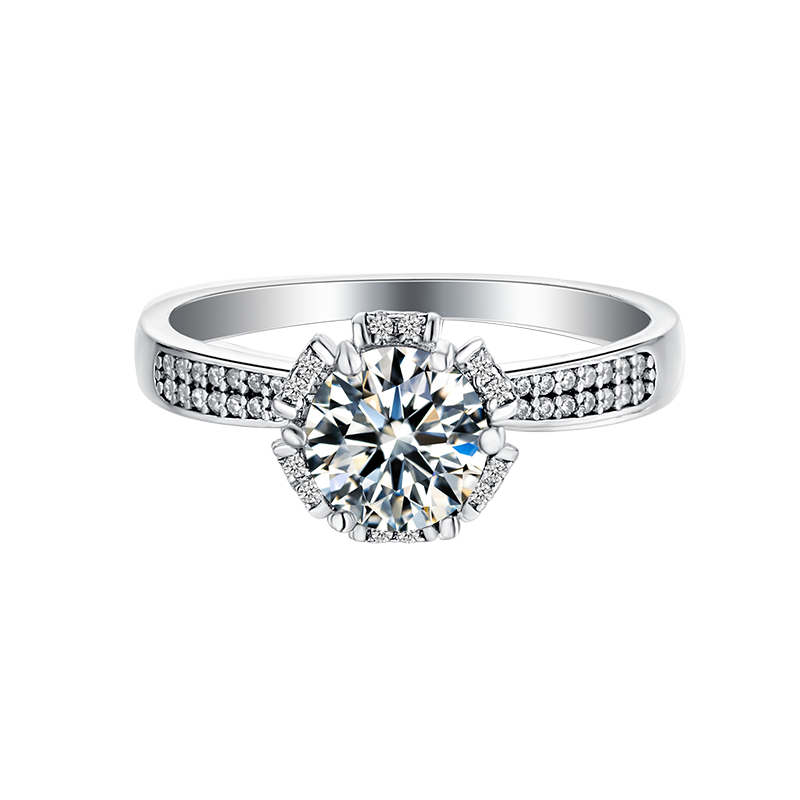 [Wishing Well] Straight Arm Micro-paved 1 carat D Color Moissanite Ring in Sterling Silver