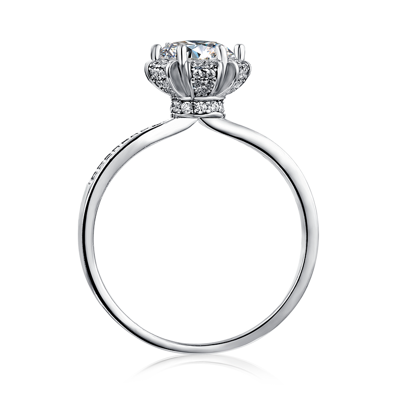 [Wishing Well] Straight Arm Micro-paved 1 carat D Color Moissanite Ring in Sterling Silver