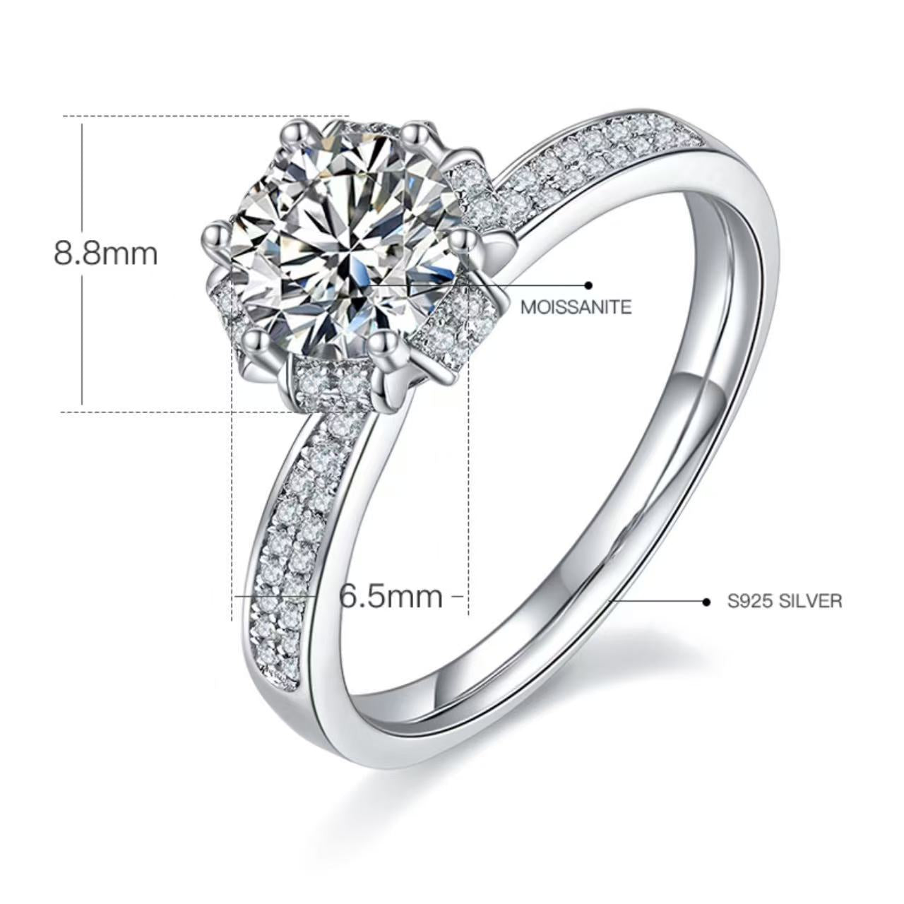 [Wishing Well] Straight Arm Micro-paved 1 carat D Color Moissanite Ring in Sterling Silver