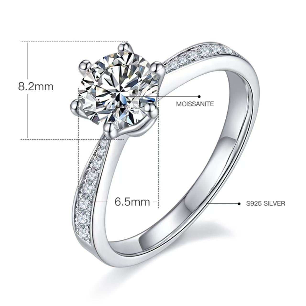 [Dynamic] Straight Arm Micro-paved 1 carat D Color Moissanite Ring in Sterling Silver