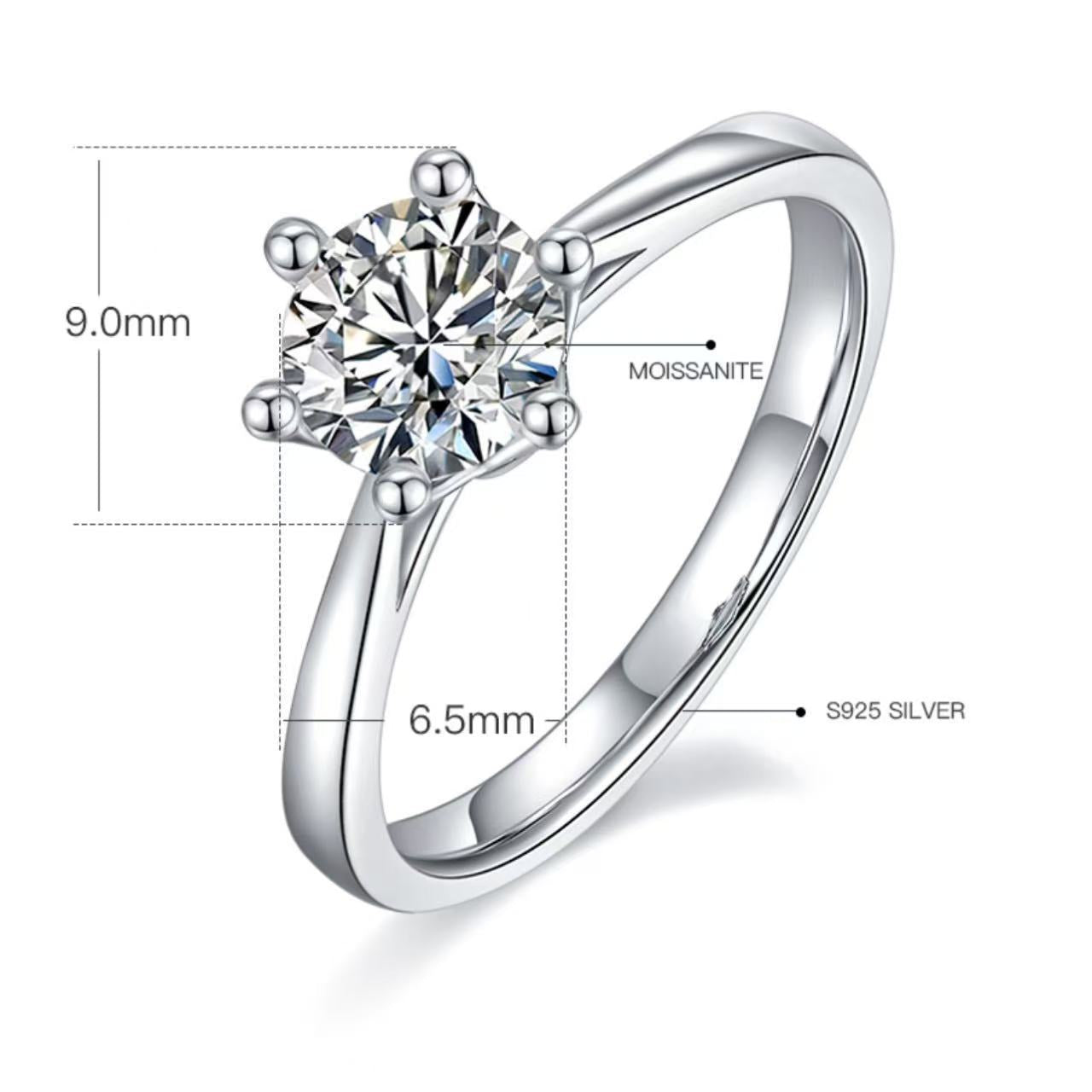 [The Crown] Straight Arm 1 carat D Color Moissanite Ring in Sterling Silver